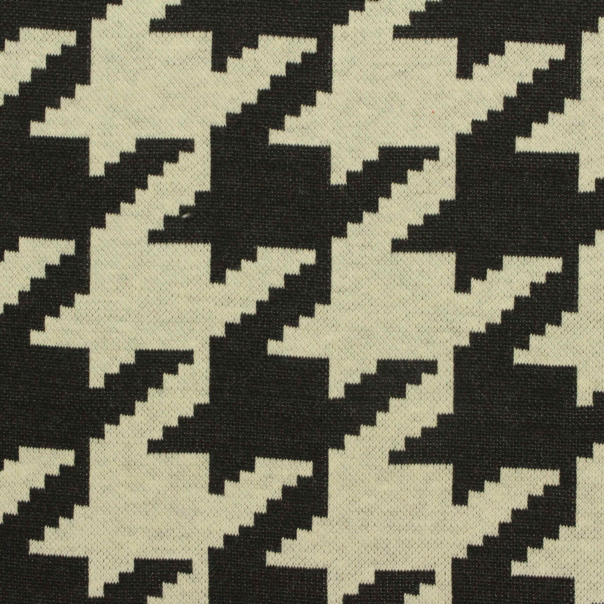 Black Houndstooth Interlock Knit, Poly-Cotton, 210 gsm
