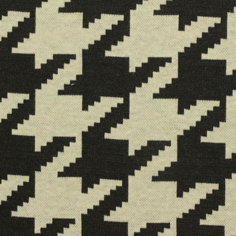 Black Houndstooth Interlock Knit, Poly-Cotton, 210 gsm