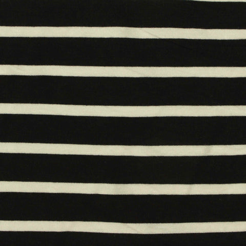 Black Horizontal-Stripe Jersey Knit, Viscose, 168 gsm