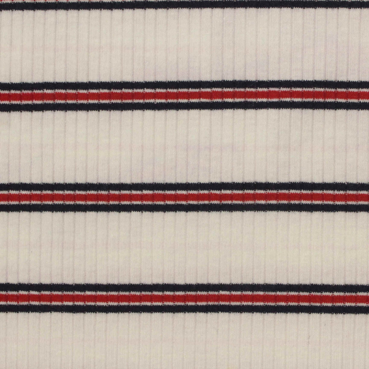 Cream Horizontal-Stripe Rib Knit, Viscose, 220 gsm