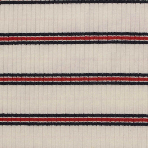 Cream Horizontal-Stripe Rib Knit, Viscose, 220 gsm