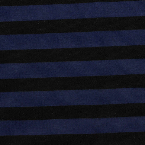 Navy Horizontal-Stripe French Terry, Poly-Cotton, 264 gsm