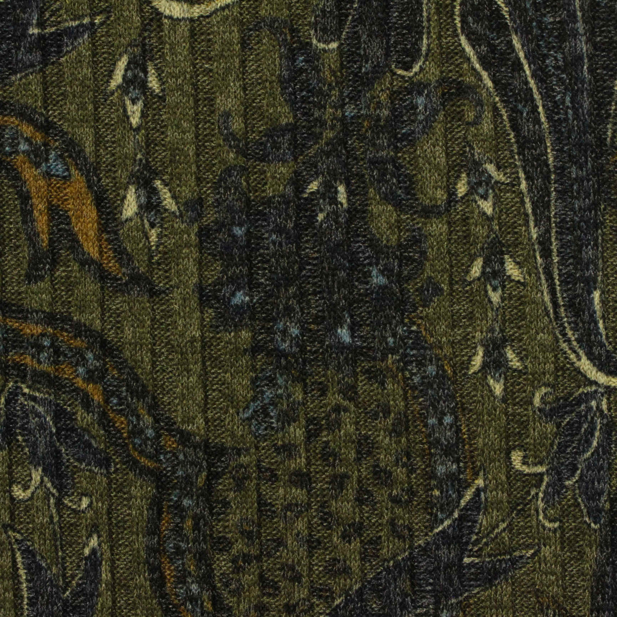 Olive Paisley Rib Knit, Polyester