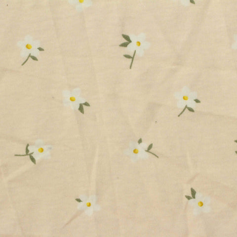 White Daisies Jersey Knit, Cotton-Poly, 145 gsm
