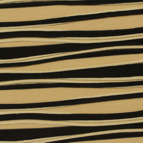 Beige Horizontal-Stripe Jersey Knit, Polyester, 245 gsm