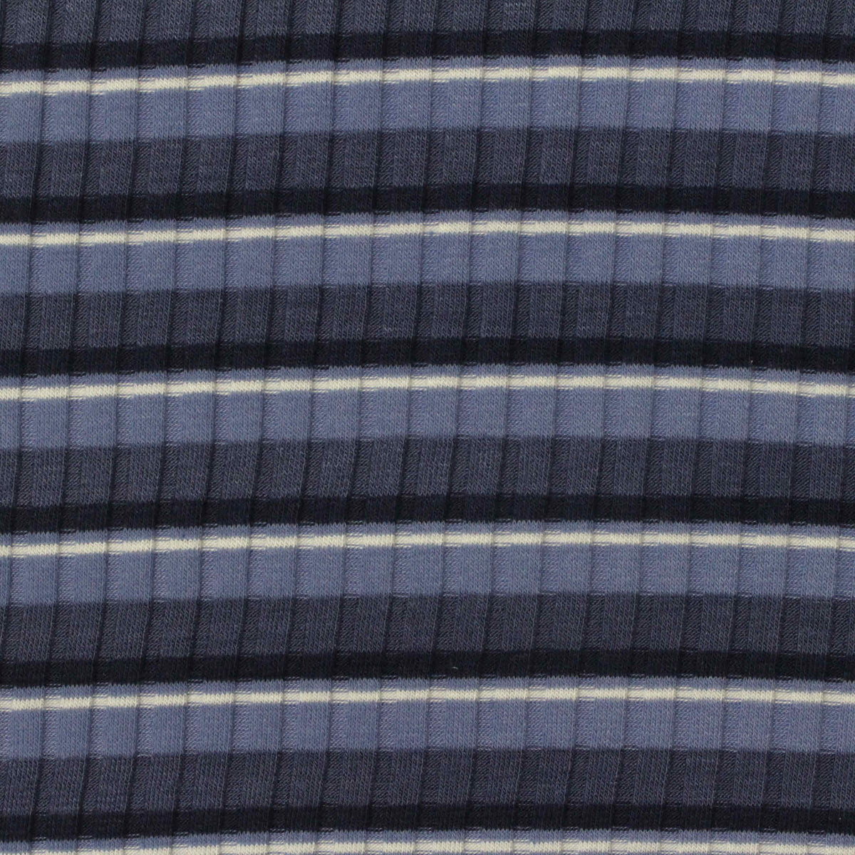 Dark Blue Horizontal-Stripe Rib Knit, Viscose-Poly, 179 gsm