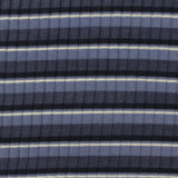 Dark Blue Horizontal-Stripe Rib Knit, Viscose-Poly