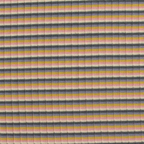 Pink Horizontal-Stripe Rib Knit, Poly-Cotton, 205 gsm