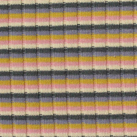 Pink Horizontal-Stripe Rib Knit, Poly-Cotton, 205 gsm