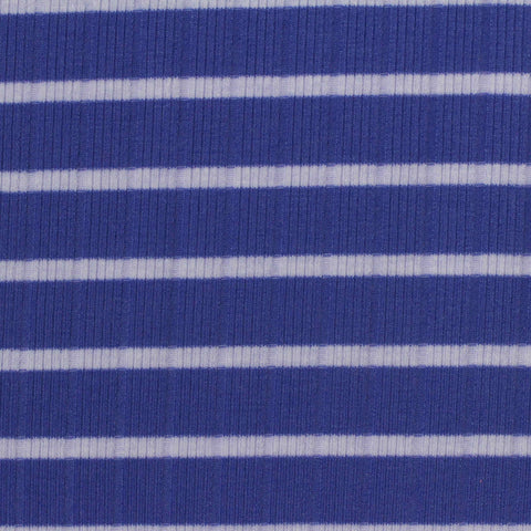 Blue Horizontal-Stripe Rib Knit, Polyester, 245 gsm