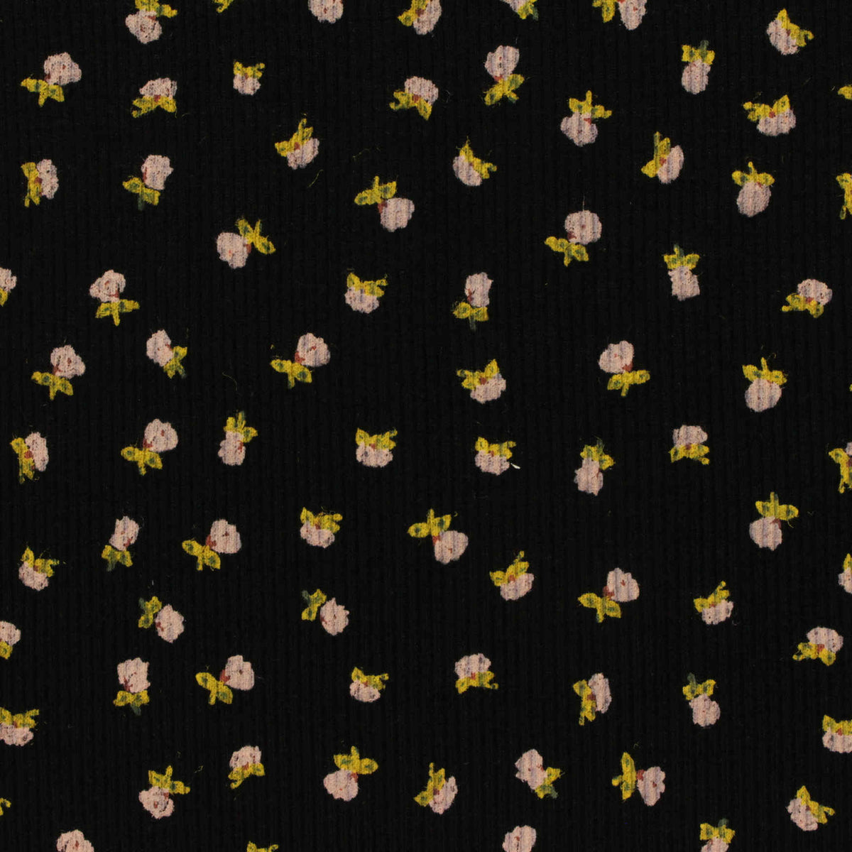 Pink Flowers Rib Knit, Viscose, 290 gsm