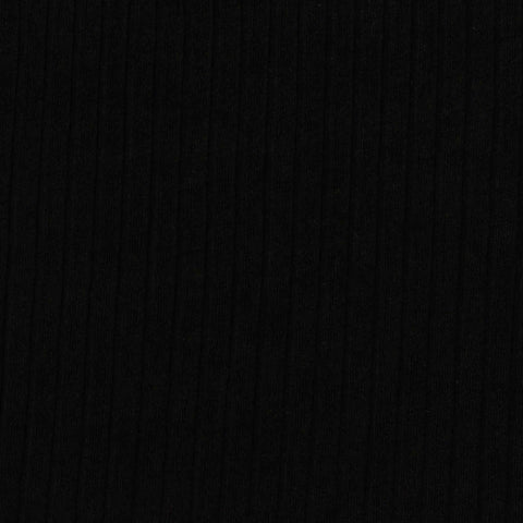 Polyester Viscose Stretch Rib Knit Fabric, 275 gsm, 115 cm — Black