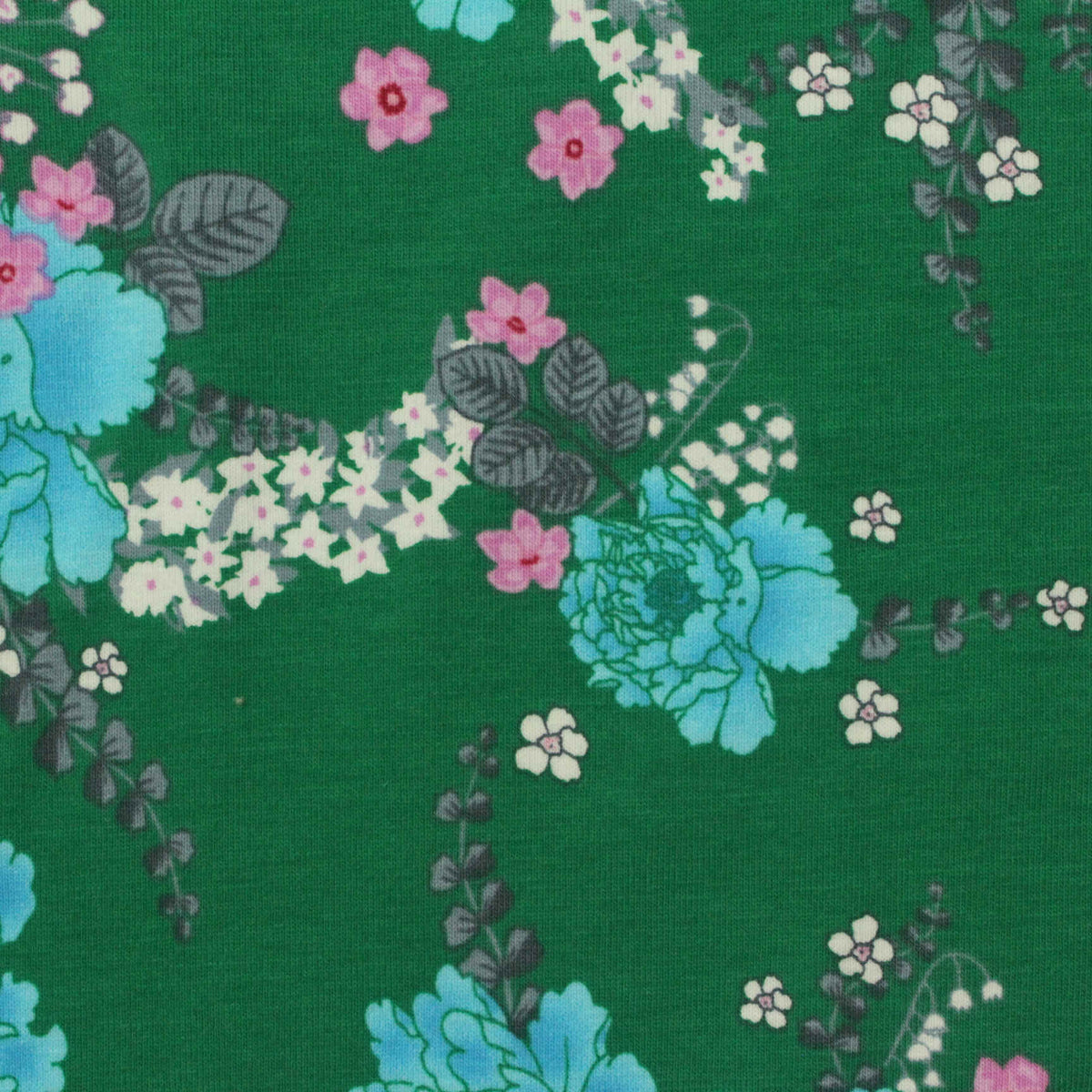 Blue Bold-Floral Jersey Knit, Cotton