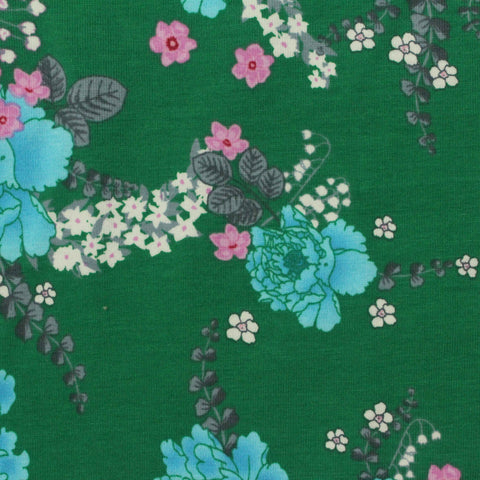 Blue Bold-Floral Jersey Knit, Cotton