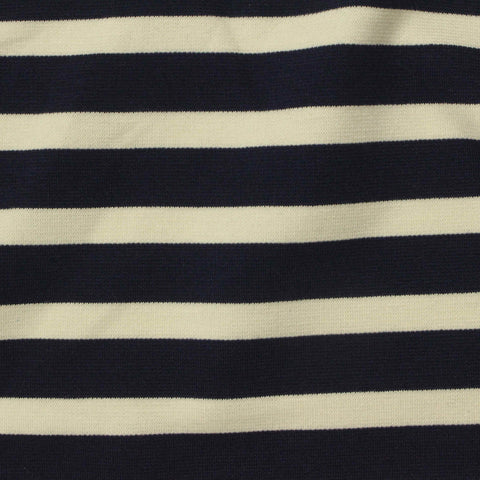 Navy Horizontal-Stripe Ponte Knit, Viscose-Poly, 280 gsm
