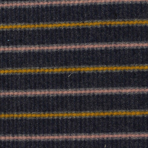 Dark Blue Horizontal-Stripe Rib Knit, Poly-Viscose, 290 gsm