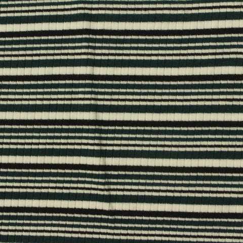 Dark Green Horizontal-Stripe Rib Knit, Viscose
