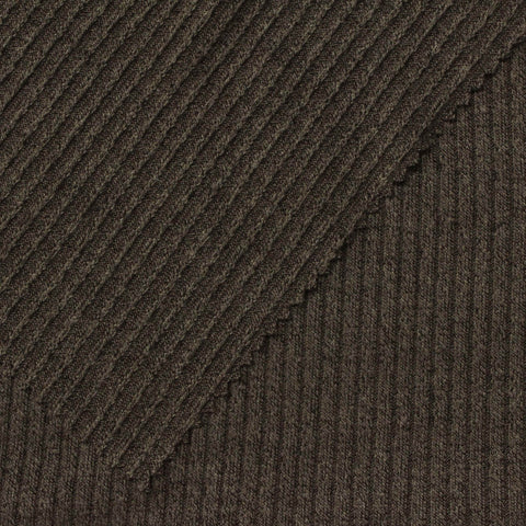 Polyester Viscose Stretch Rib Knit Fabric, 268 gsm, 163 cm — Brown