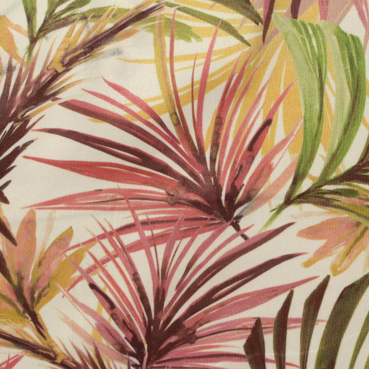 Red Tropical-Leaf Jersey Knit, Polyester