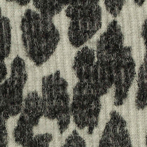 Dark Grey Leopard Rib Knit, Viscose-Poly