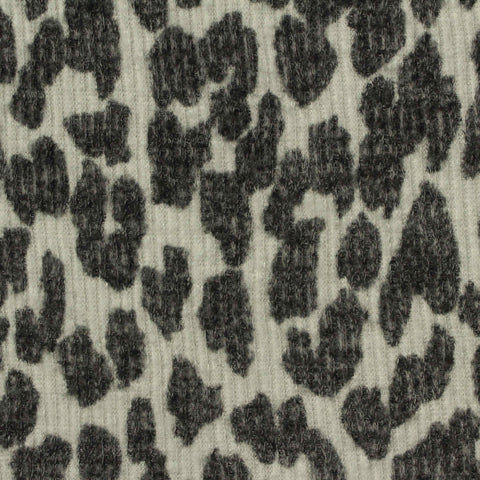 Dark Grey Leopard Rib Knit, Viscose-Poly