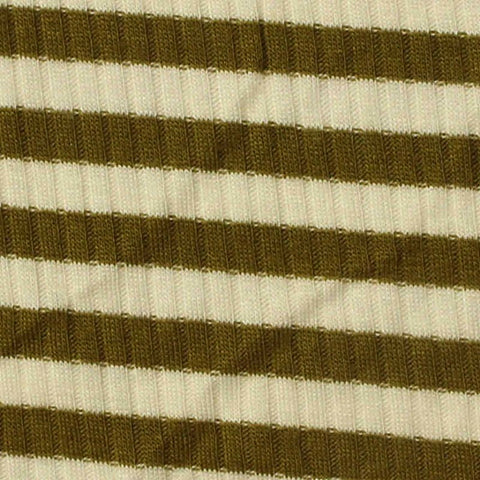 Olive Horizontal-Stripe Rib Knit, Viscose, 180 gsm