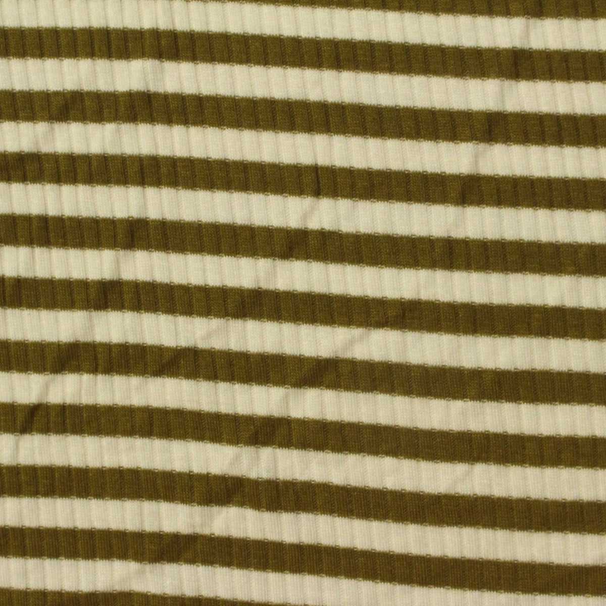 Olive Horizontal-Stripe Rib Knit, Viscose, 180 gsm