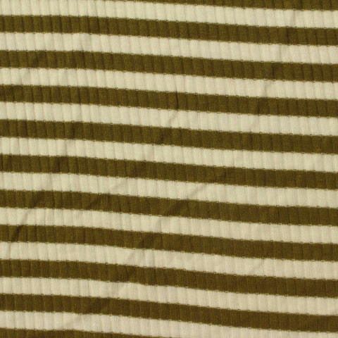 Olive Horizontal-Stripe Rib Knit, Viscose, 180 gsm