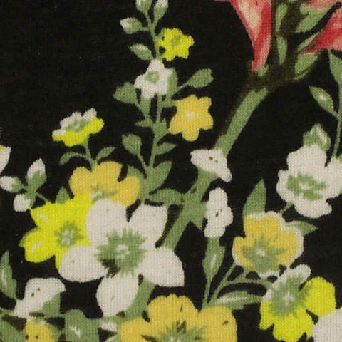 Yellow Floral Jersey Knit, Polyester, 150 gsm