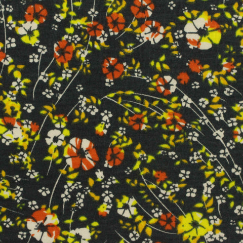 Orange Flowers Jersey Knit, Polyester