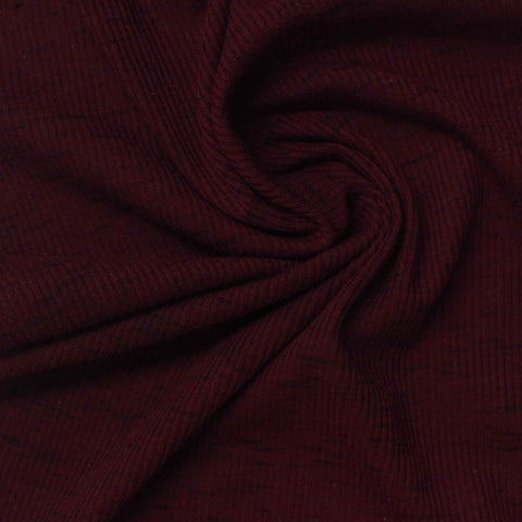 Dark Red Marl Rib Knit, Polyester, 210 gsm