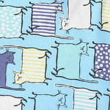Blue Cartoon-Cat Jersey Knit, Cotton-Viscose — texture