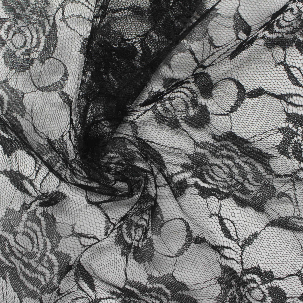 Black Floral Lace, Polyester, 40 gsm