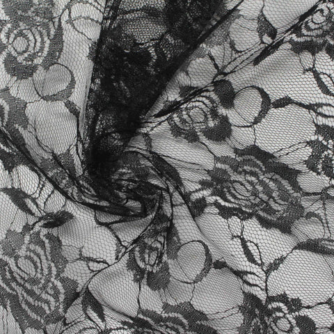 Black Floral Lace, Polyester, 40 gsm