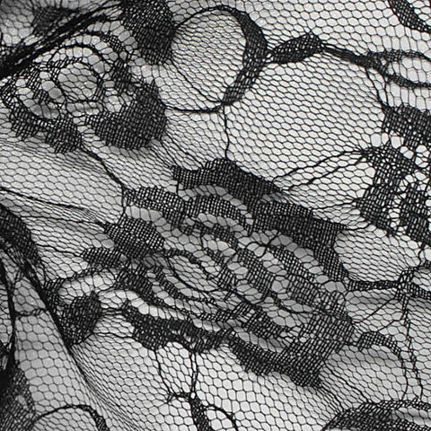 Black Floral Lace, Polyester, 40 gsm