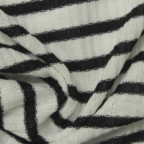Black Horizontal-Stripe Rib Knit, Poly-Viscose, 220 gsm
