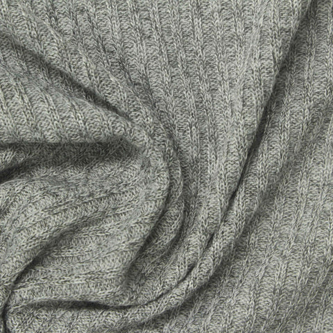 Heather Grey Marl Rib Knit, Poly-Viscose, 220 gsm