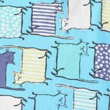 Blue Cartoon-Cat Jersey Knit, Cotton-Viscose