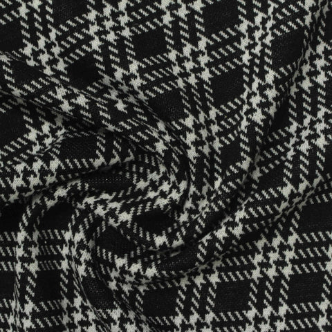 Black Houndstooth Jacquard, Poly-Viscose, 275 gsm