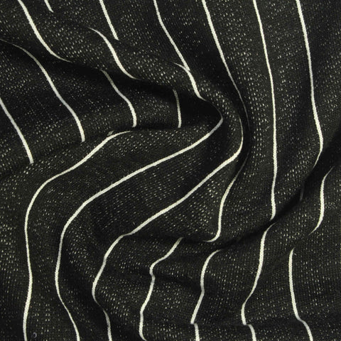 Black Vertical-Stripe French Terry, Cotton-Poly, 180 gsm
