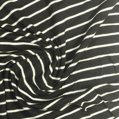 Black Horizontal-Stripe Knit, Viscose, 160 gsm
