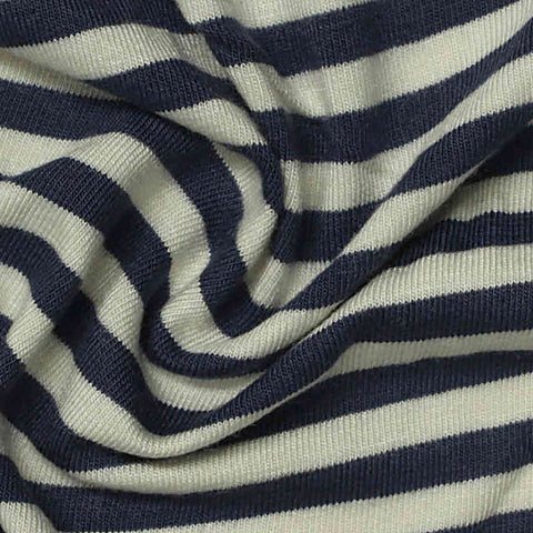 Navy Horizontal-Stripe Knit, Viscose, 218 gsm