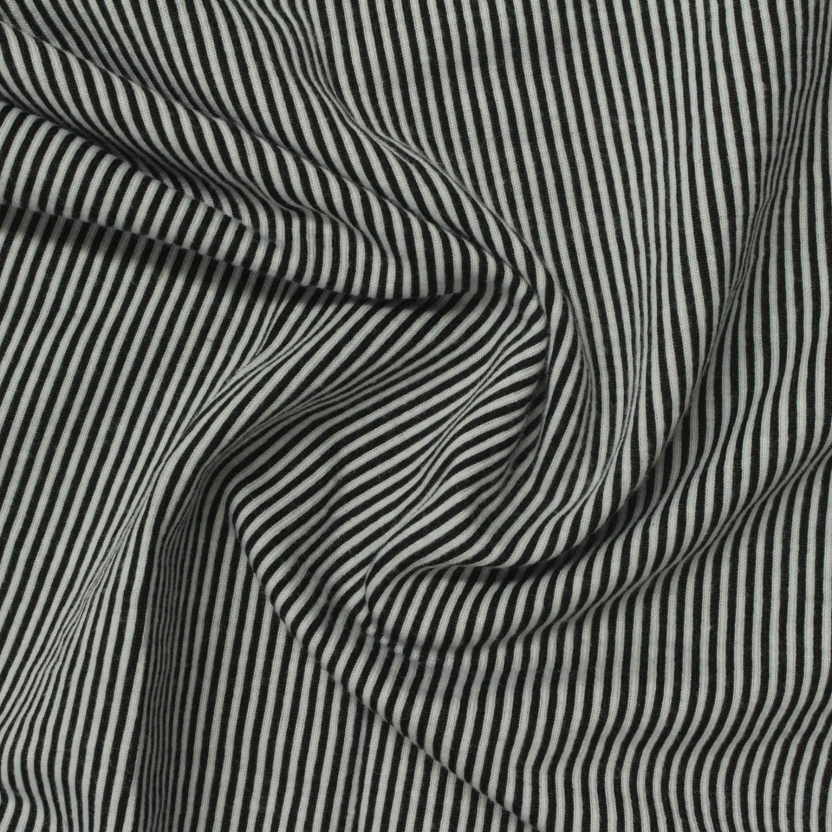 Black Vertical-Stripe Jersey Knit, Polyester, 200 gsm