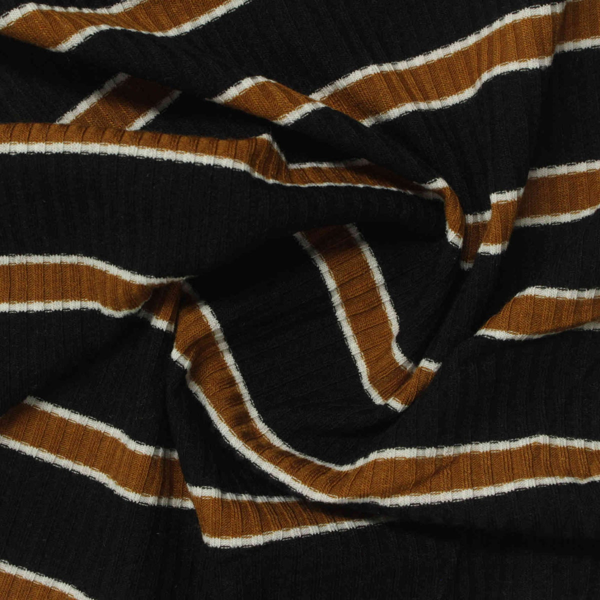 Black Horizontal-Stripe Rib Knit, Poly-Viscose, 220 gsm, 130 cm, ref EF-240604