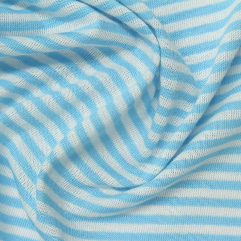 Light Blue Horizontal-Stripe Jersey Knit, Poly-Cotton