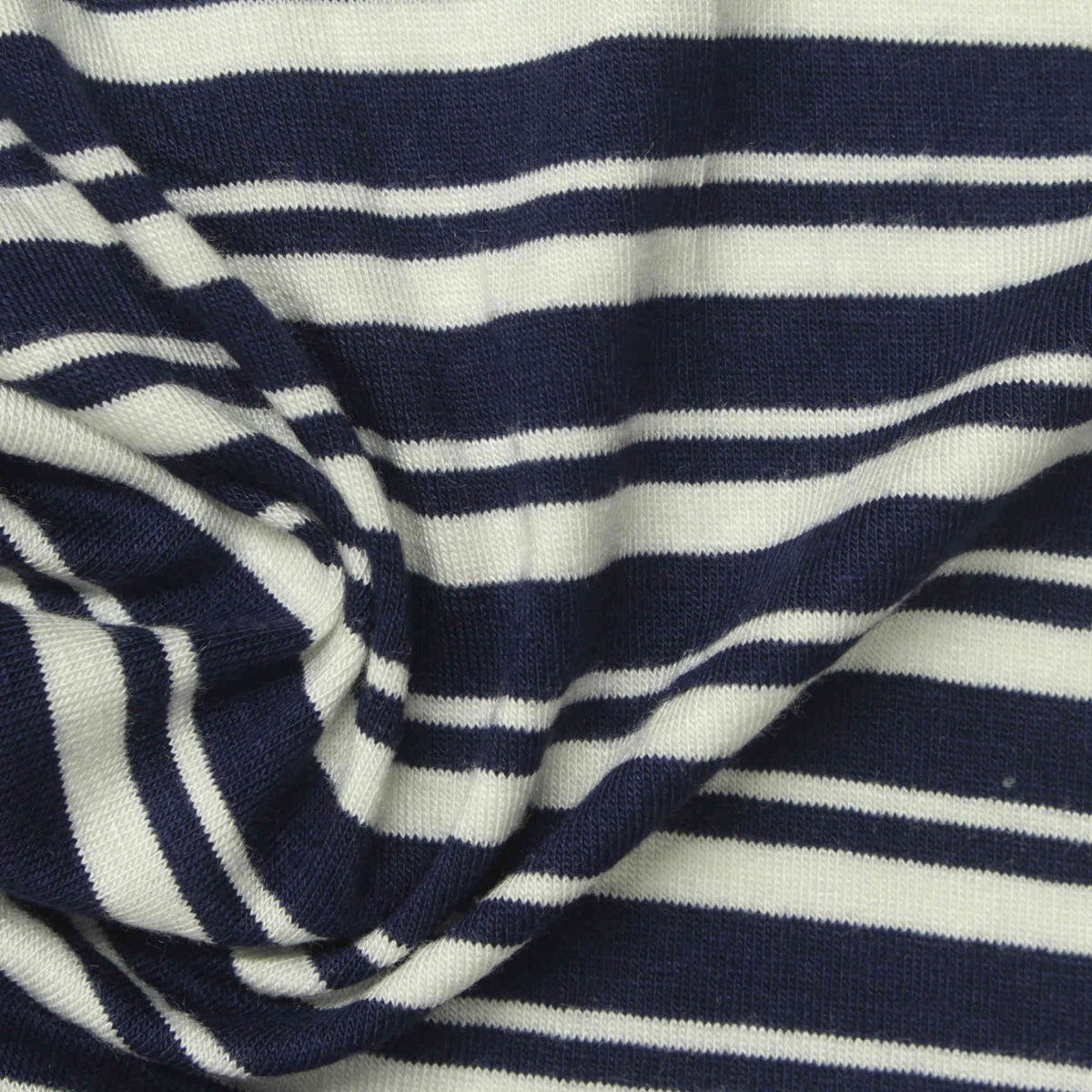 Navy Horizontal-Stripe Jersey Knit, Viscose, 180 gsm, 157 cm