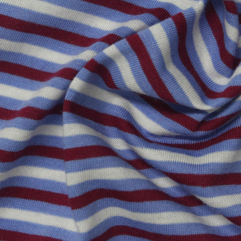 White Horizontal-Stripe Jersey Knit, Polyester, 125 gsm
