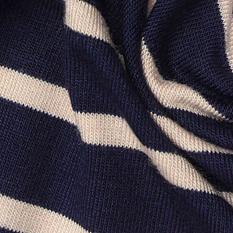 Navy Horizontal-Stripe Jersey Knit, Viscose, 203 gsm
