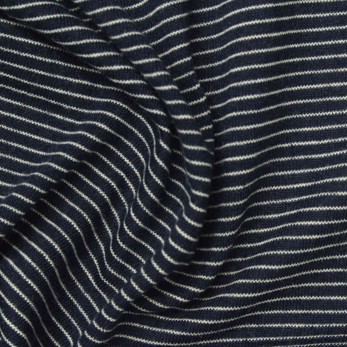 White Horizontal-Stripe Jersey Knit, Poly-Cotton, 143 gsm