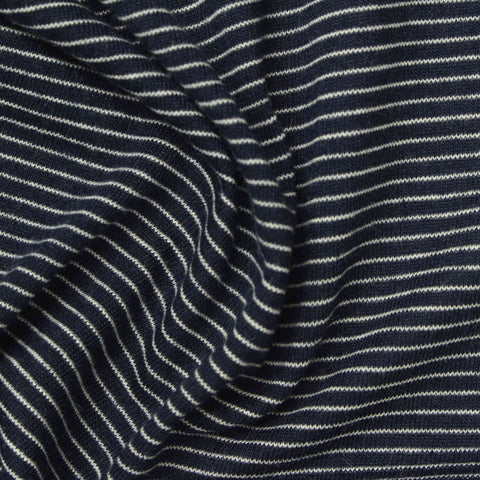 White Horizontal-Stripe Jersey Knit, Poly-Cotton, 143 gsm